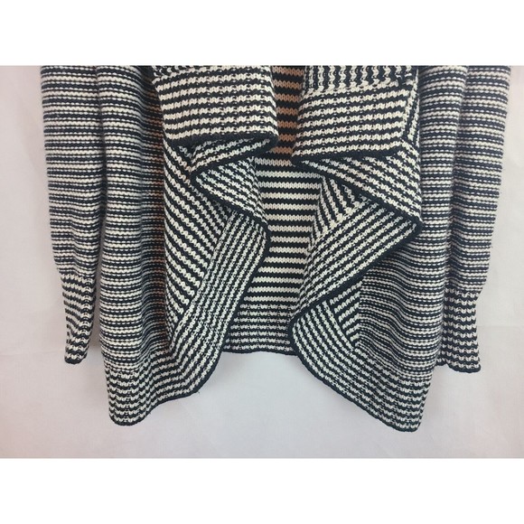Merona Women's (M) Black & White Stripe Open Front Shaw Collar Sweater Cardigan - Picture 3 of 8